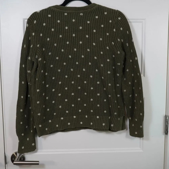 Caslon Olive‎ Green and Ivory Polka dot Sweater Womens Size Medium Long Sleeves - Picture 4 of 5